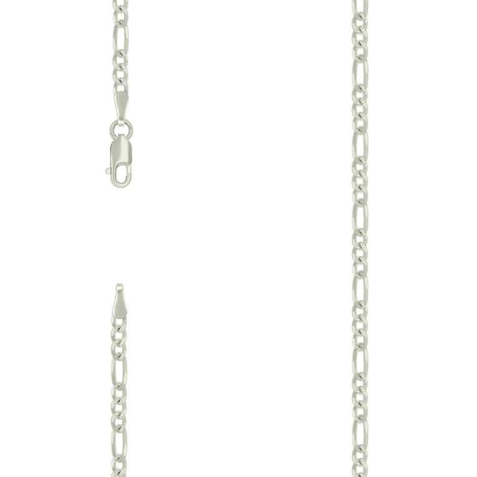 925 Sterling Silver Solid Pave Classic Figaro Silver Plated 080 3.0mm-20" - SLV-137343