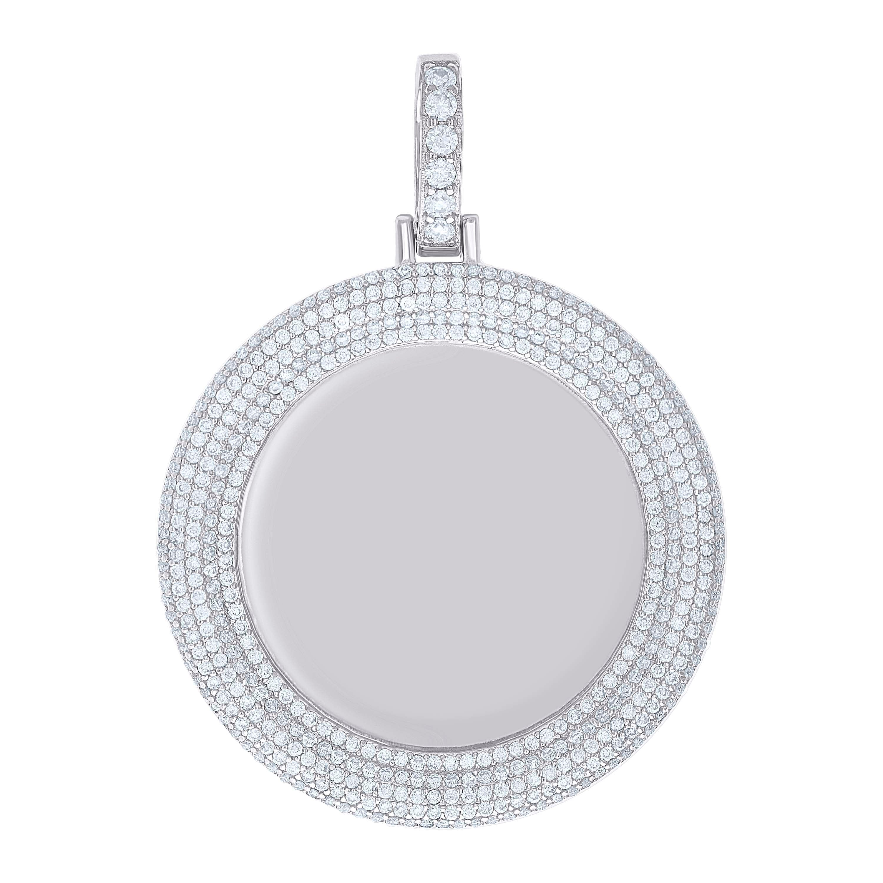 925 Sterling Silver Unisex Cubic-Zirconia Memory Circle Photo Frame Charm Pendant