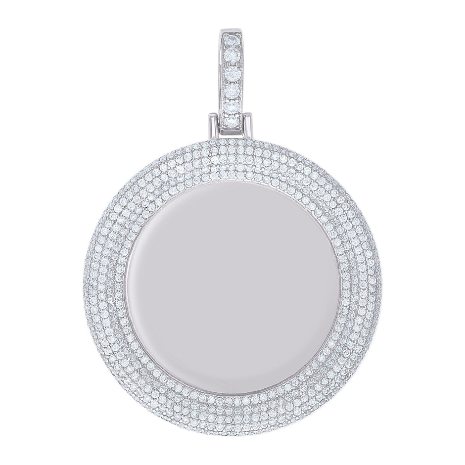 925 Sterling Silver Unisex Cubic-Zirconia Memory Circle Photo Frame Charm Pendant