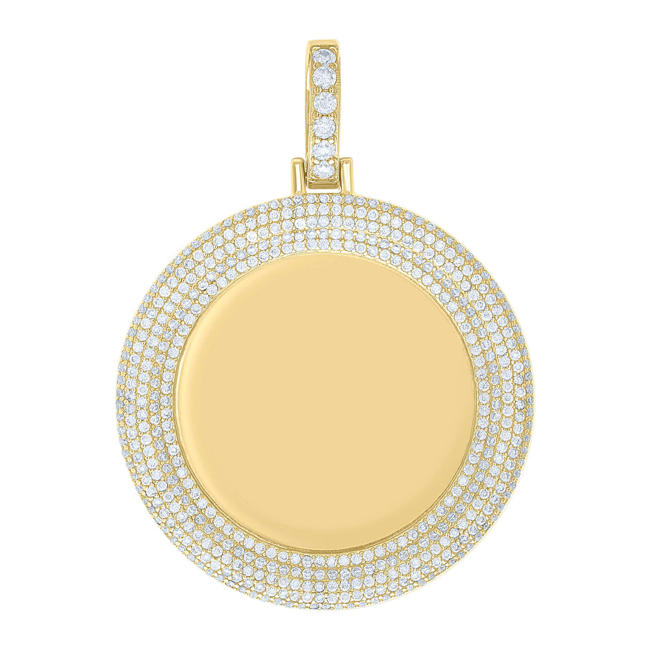 925 Sterling Silver Yellow-tone Unisex Cubic-Zirconia Memory Circle Photo Frame Charm Pendant
