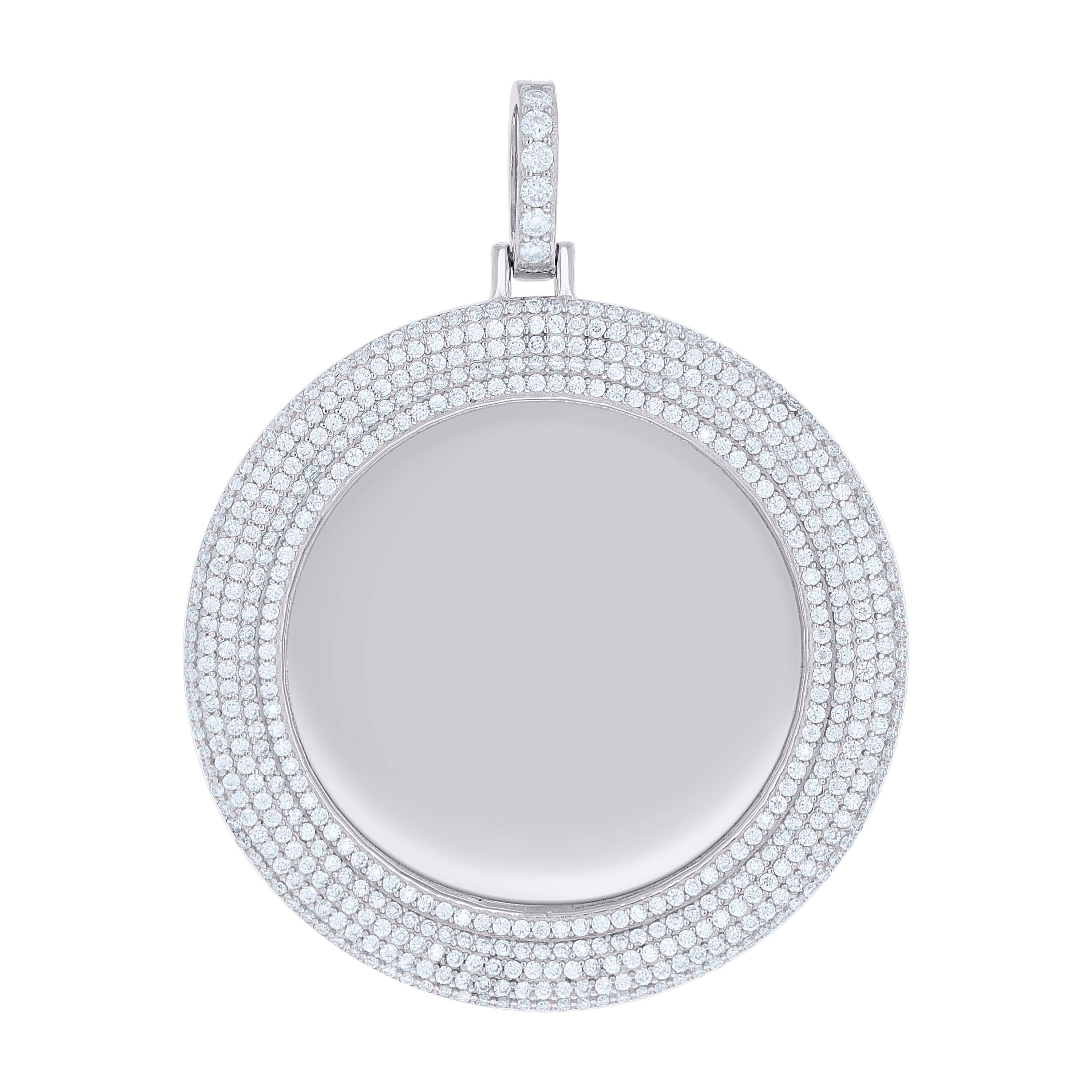 925 Sterling Silver Unisex Cubic-Zirconia Memory Circle Photo Frame Charm Pendant