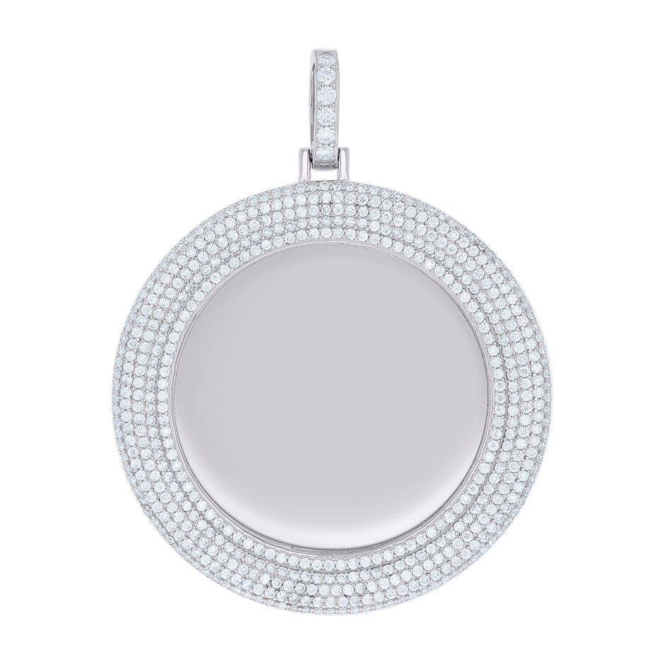 925 Sterling Silver Unisex Cubic-Zirconia Memory Circle Photo Frame Charm Pendant