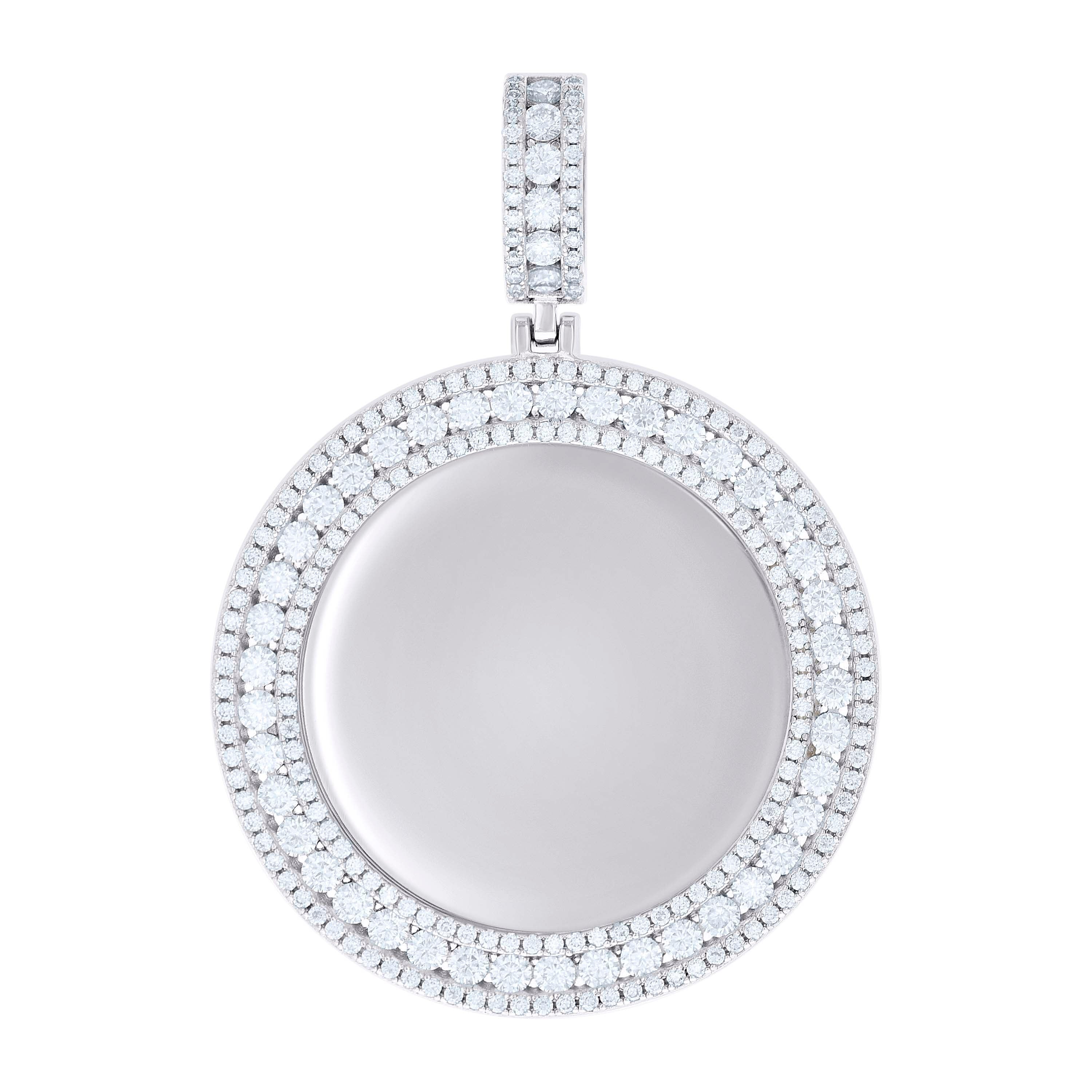 925 Sterling Silver Mens Cubic-Zirconia Round Memories Photo Frame Pendant 