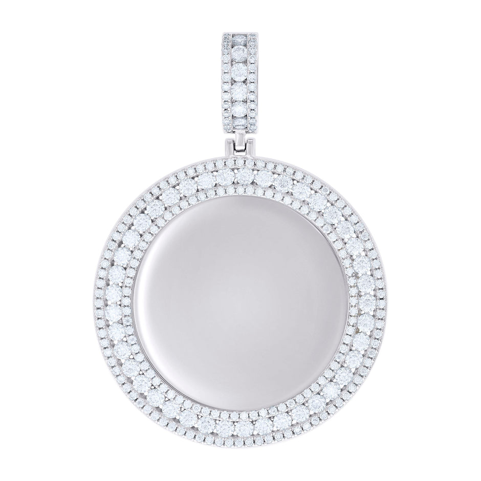 925 Sterling Silver Mens Cubic-Zirconia Round Memories Photo Frame Pendant 