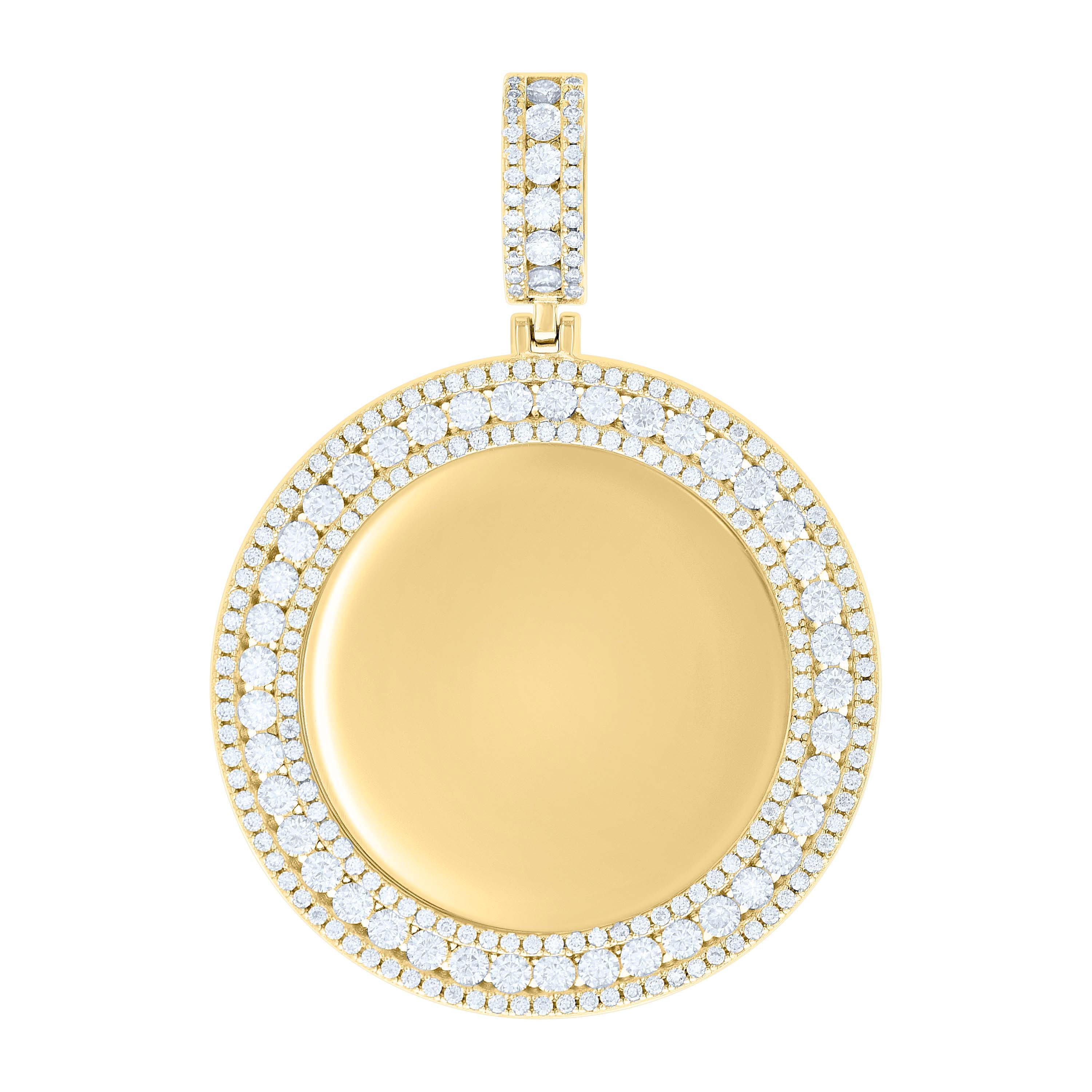 925 Sterling Silver Yellow-tone Unisex Cubic-Zirconia Memory Circle Photo Frame Charm Pendant