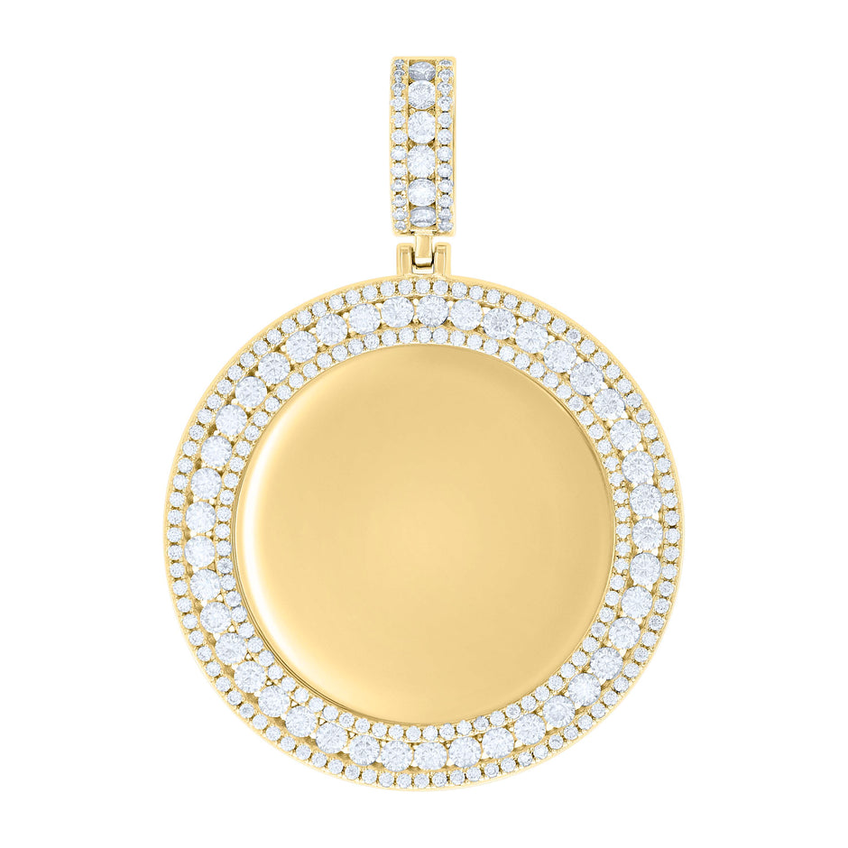 925 Sterling Silver Yellow-tone Unisex Cubic-Zirconia Memory Circle Photo Frame Charm Pendant