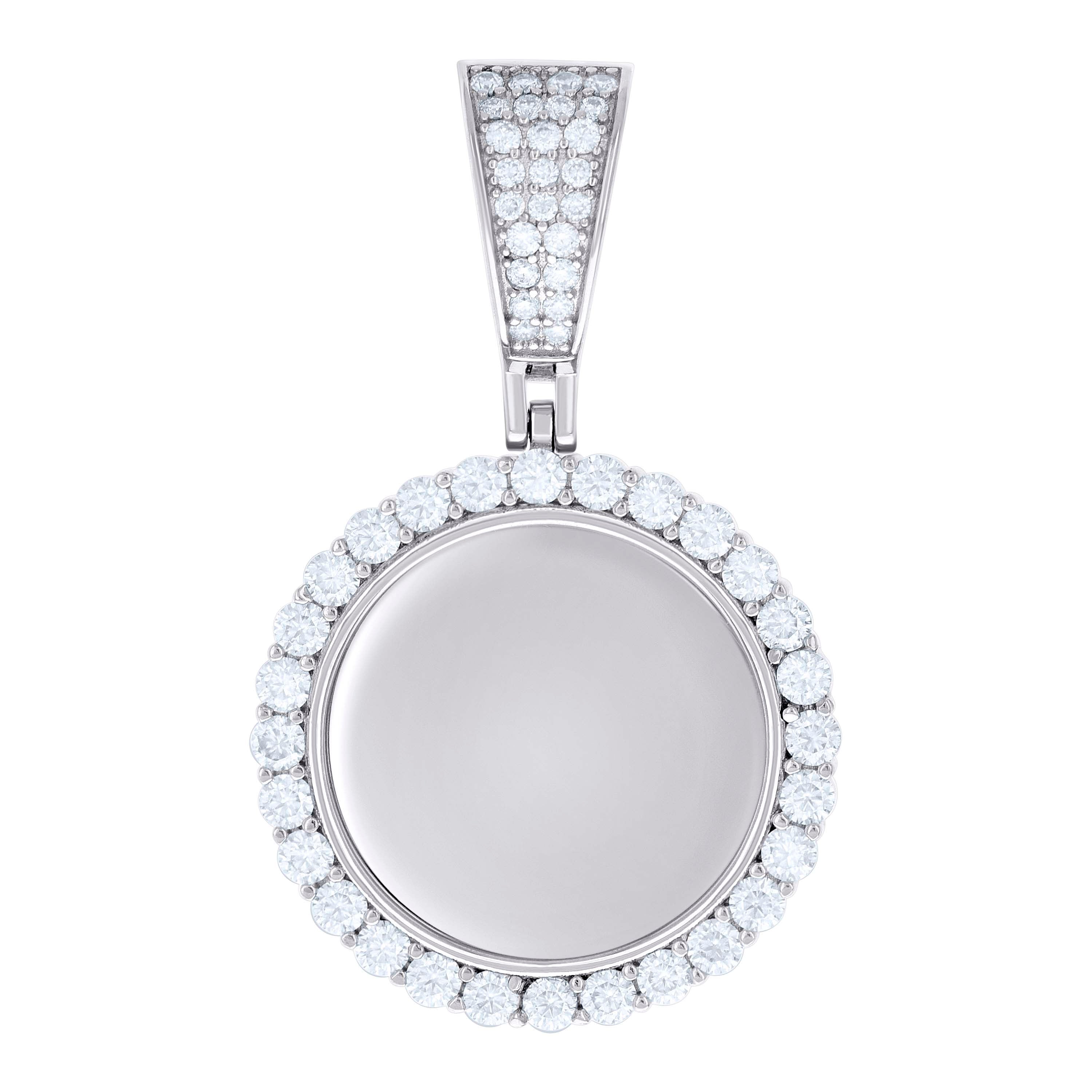 925 Sterling Silver Unisex Cubic-Zirconia Memory Circle Photo Frame Charm Pendant