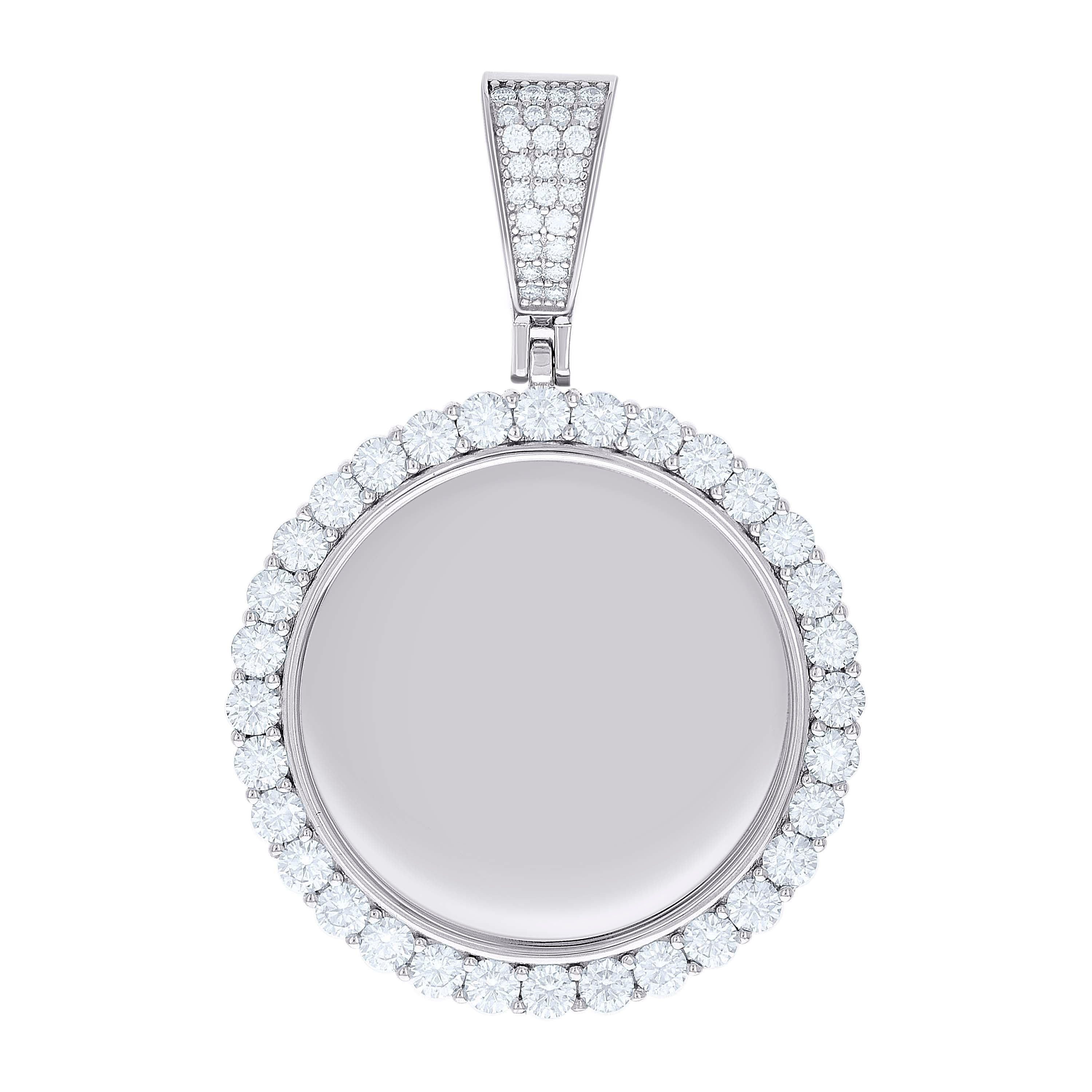 925 Sterling Silver Unisex Cubic-Zirconia Memory Circle Photo Frame Charm Pendant