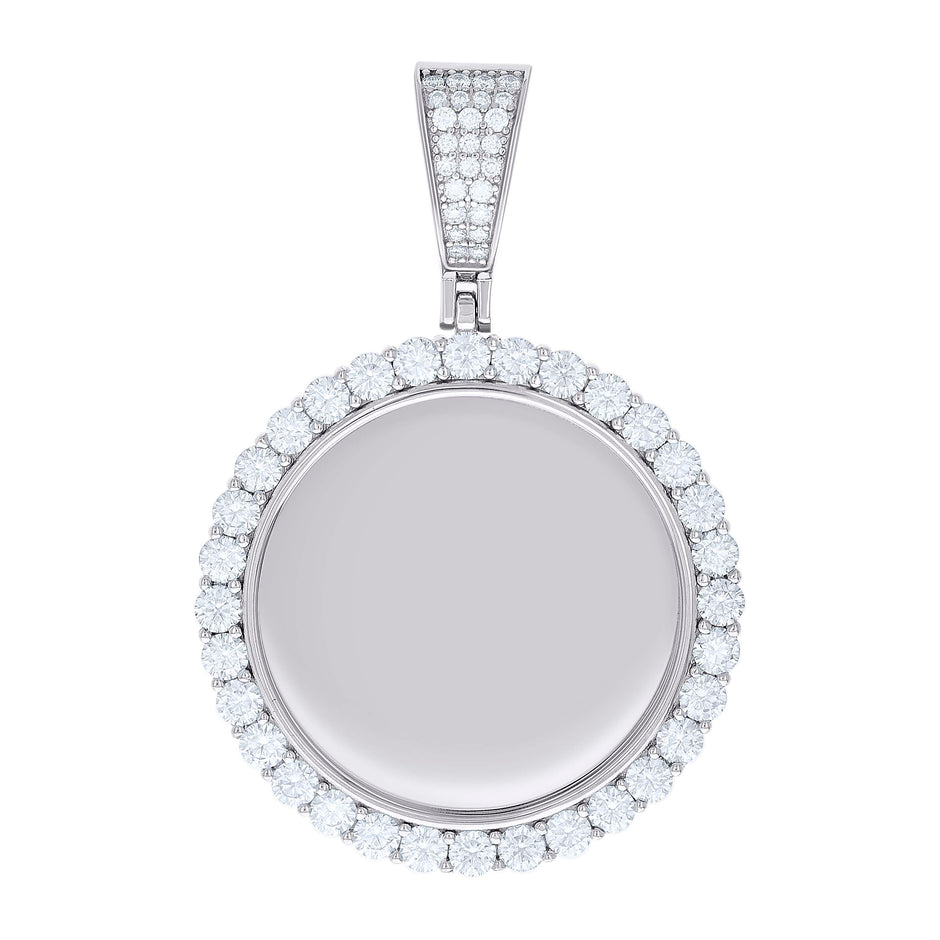 925 Sterling Silver Unisex Cubic-Zirconia Memory Circle Photo Frame Charm Pendant