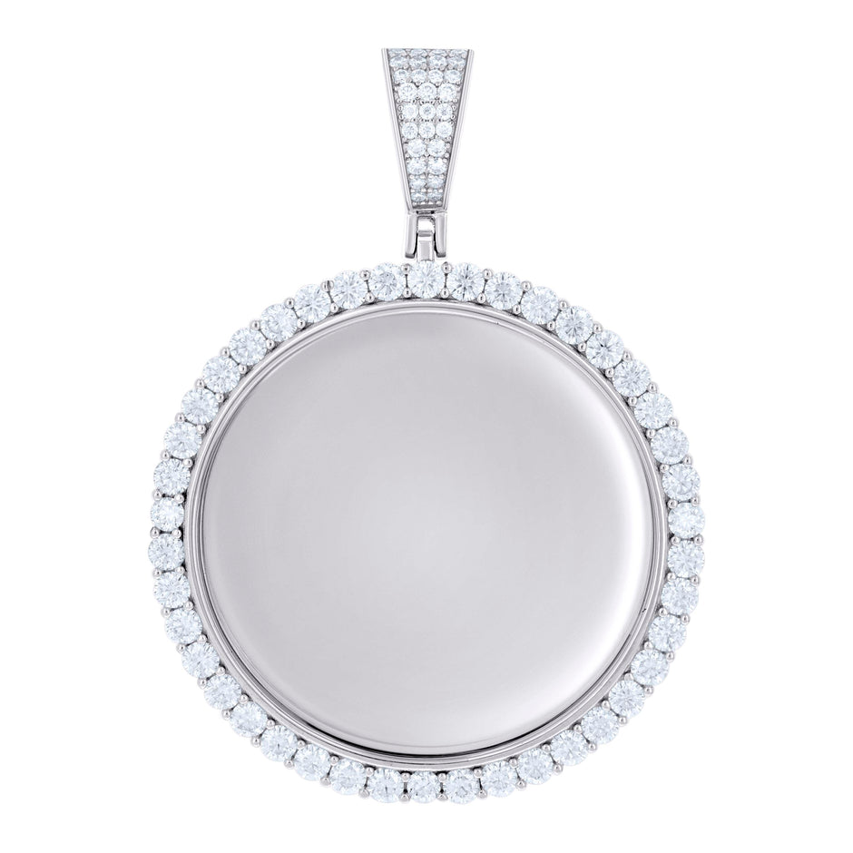 925 Sterling Silver Unisex Cubic-Zirconia Memory Circle Photo Frame Charm Pendant