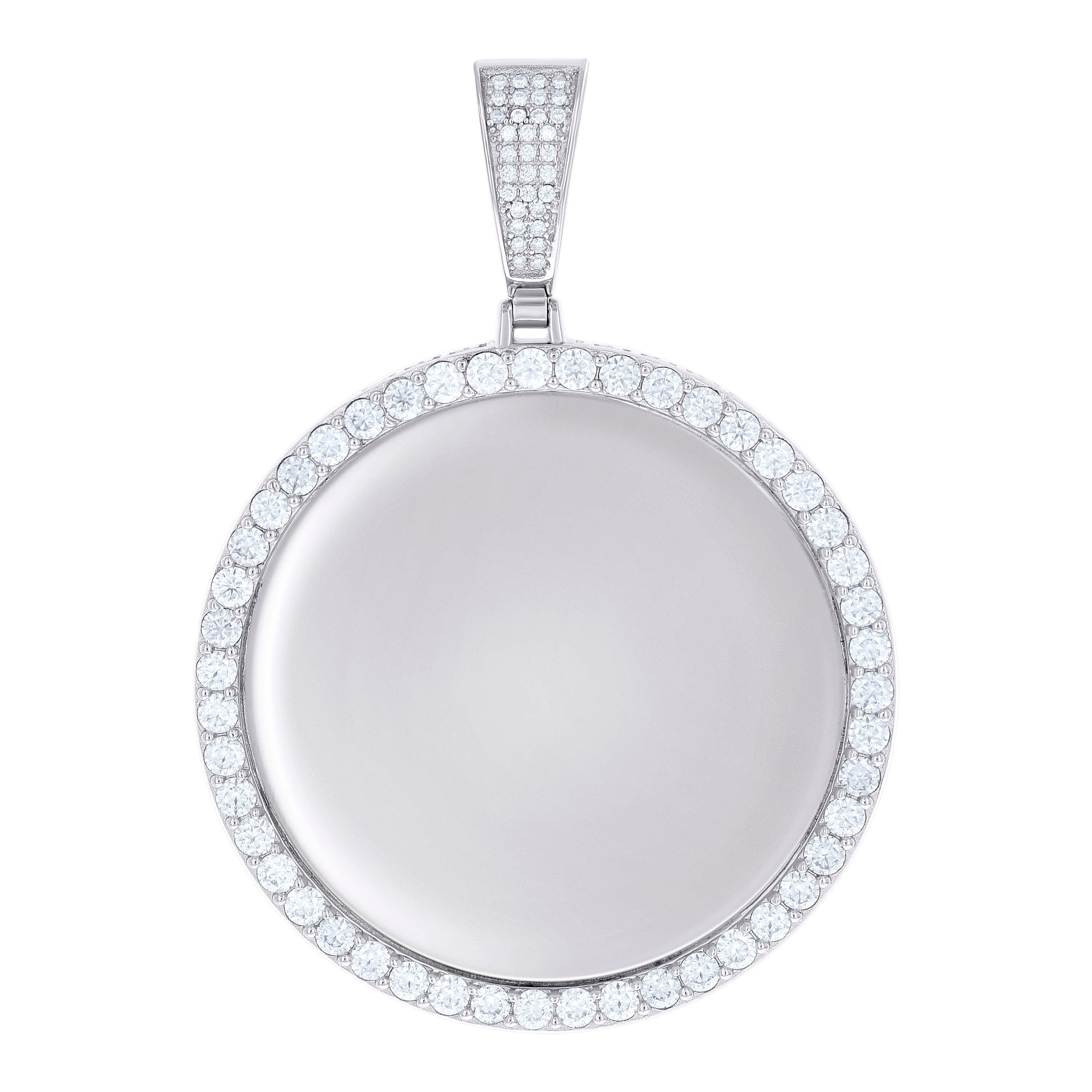 925 Sterling Silver Unisex Cubic-Zirconia Memory Circle Photo Frame Charm Pendant