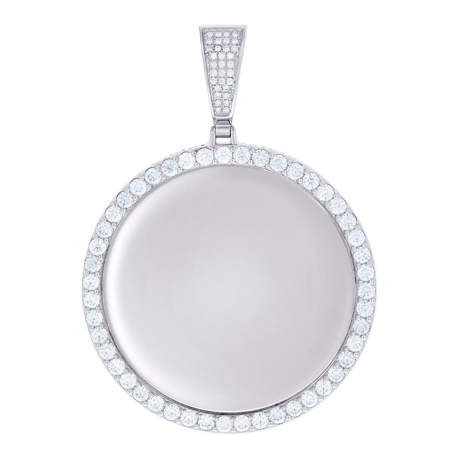 925 Sterling Silver Unisex Cubic-Zirconia Memory Circle Photo Frame Charm Pendant