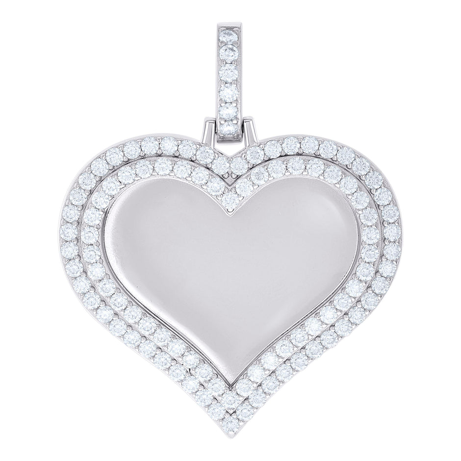 925 Sterling Silver Women Cubic-Zirconia Heart Photo Frame Charm Pendant