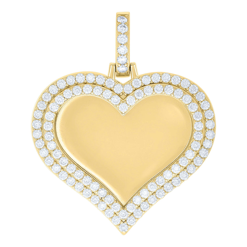 925 Sterling Silver Yellow-tone Women Cubic-Zirconia Heart Photo Frame Charm Pendant