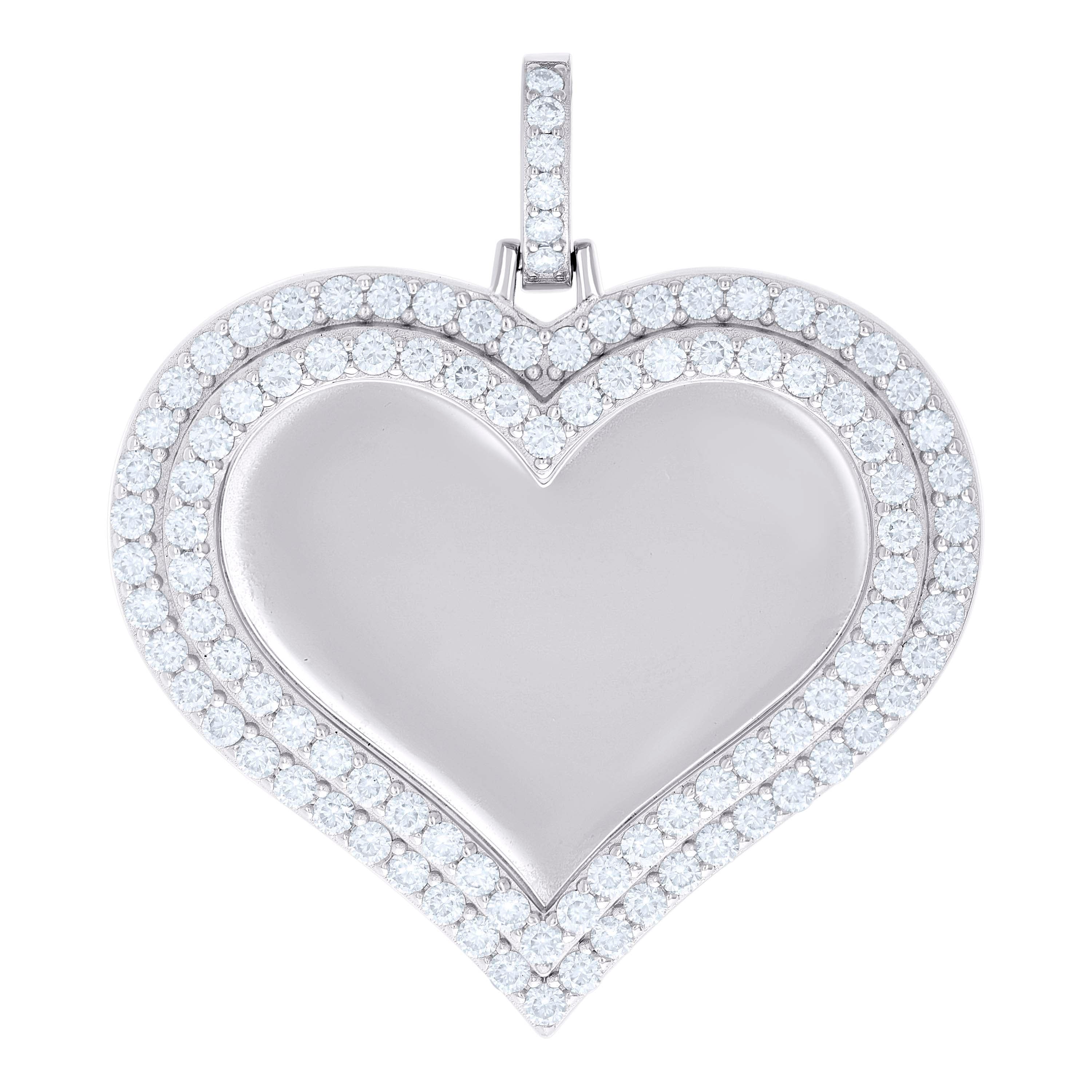 925 Sterling Silver Women Cubic-Zirconia Heart Photo Frame Charm Pendant