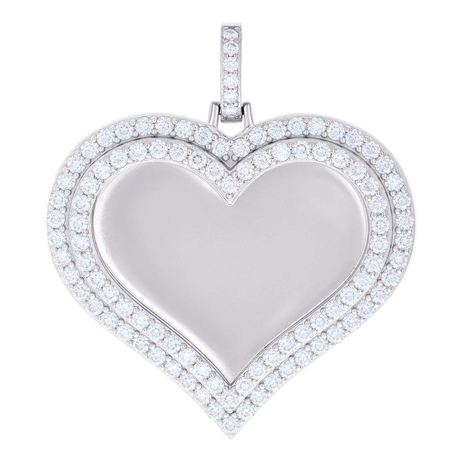 925 Sterling Silver Women Cubic-Zirconia Heart Photo Frame Charm Pendant