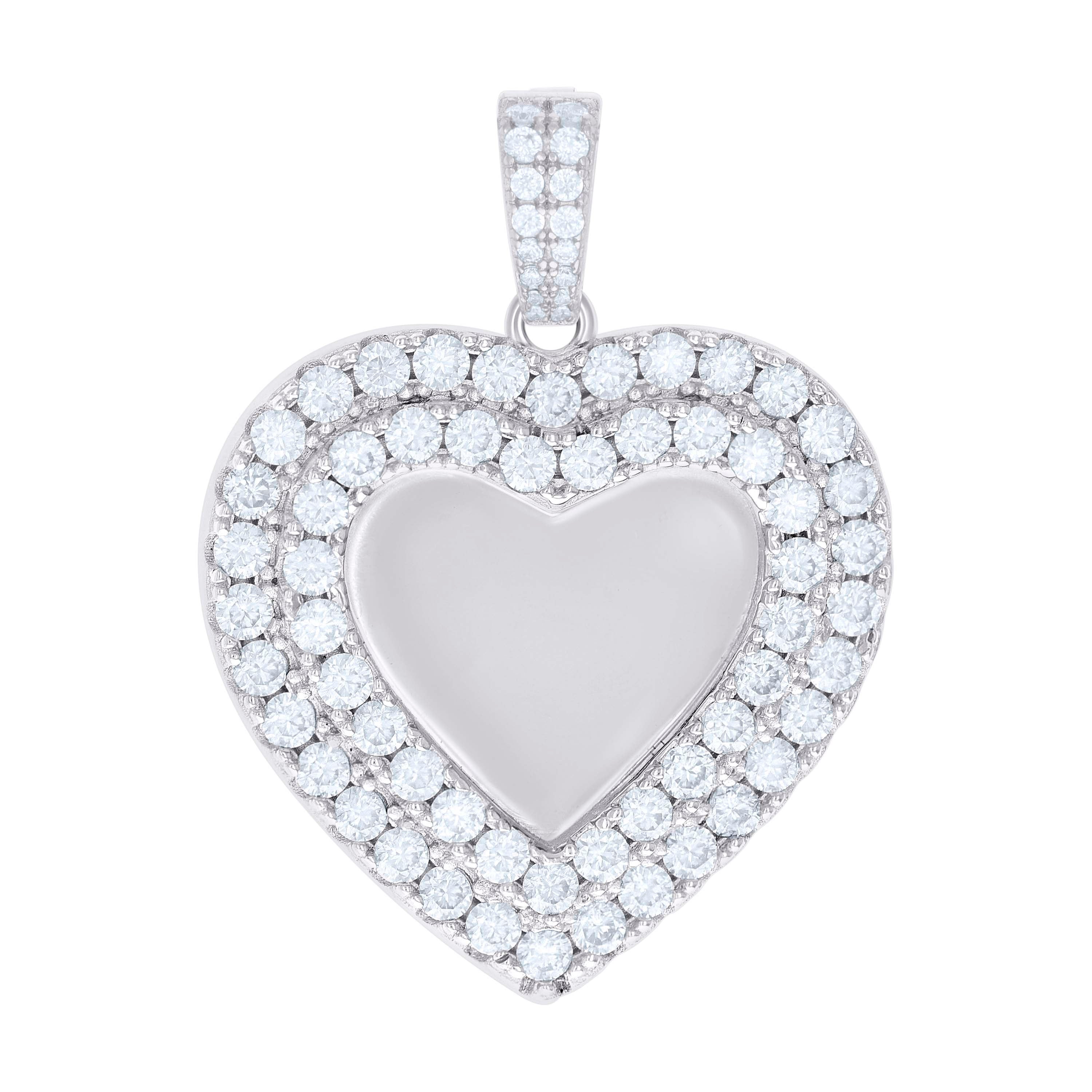 925 Sterling Silver Women Cubic-Zirconia Heart Photo Frame Charm Pendant