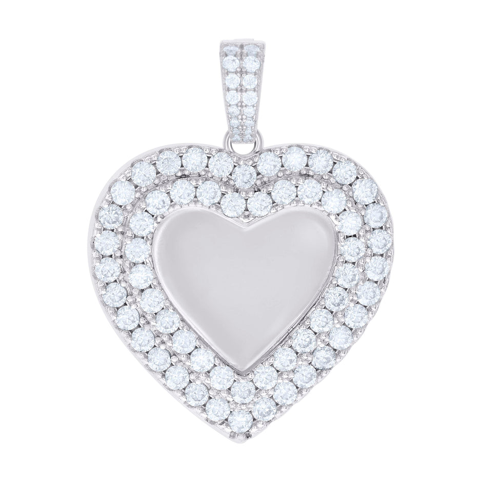 925 Sterling Silver Women Cubic-Zirconia Heart Photo Frame Charm Pendant
