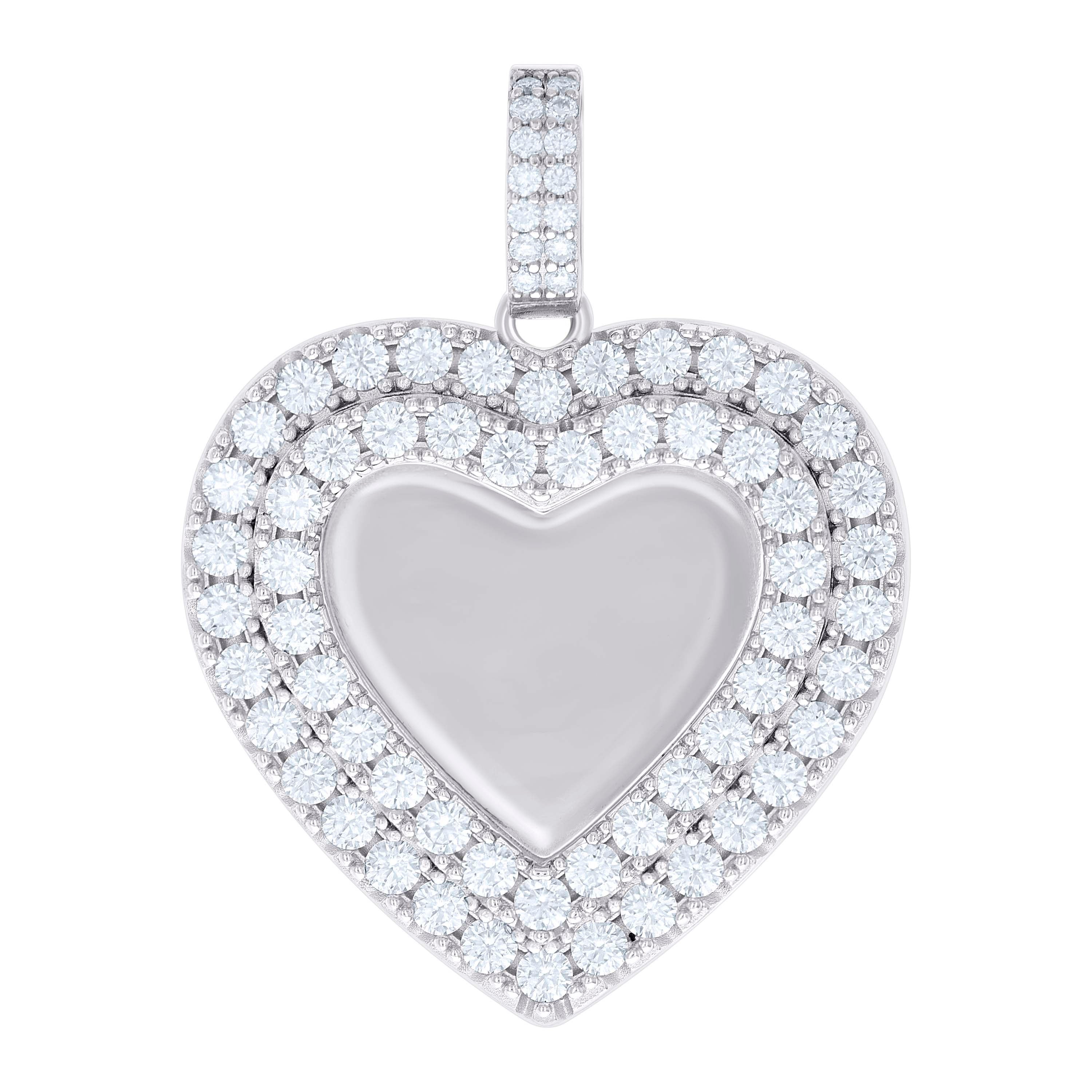 925 Sterling Silver Women Cubic-Zirconia Heart Photo Frame Charm Pendant