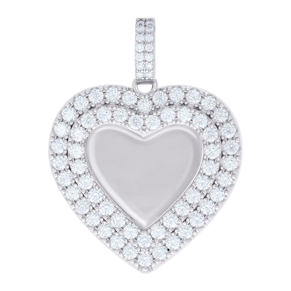 925 Sterling Silver Women Cubic-Zirconia Heart Photo Frame Charm Pendant