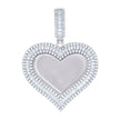 925 Sterling Silver Women Round Baguette Cubic-Zirconia Heart Photo Frame Charm Pendant