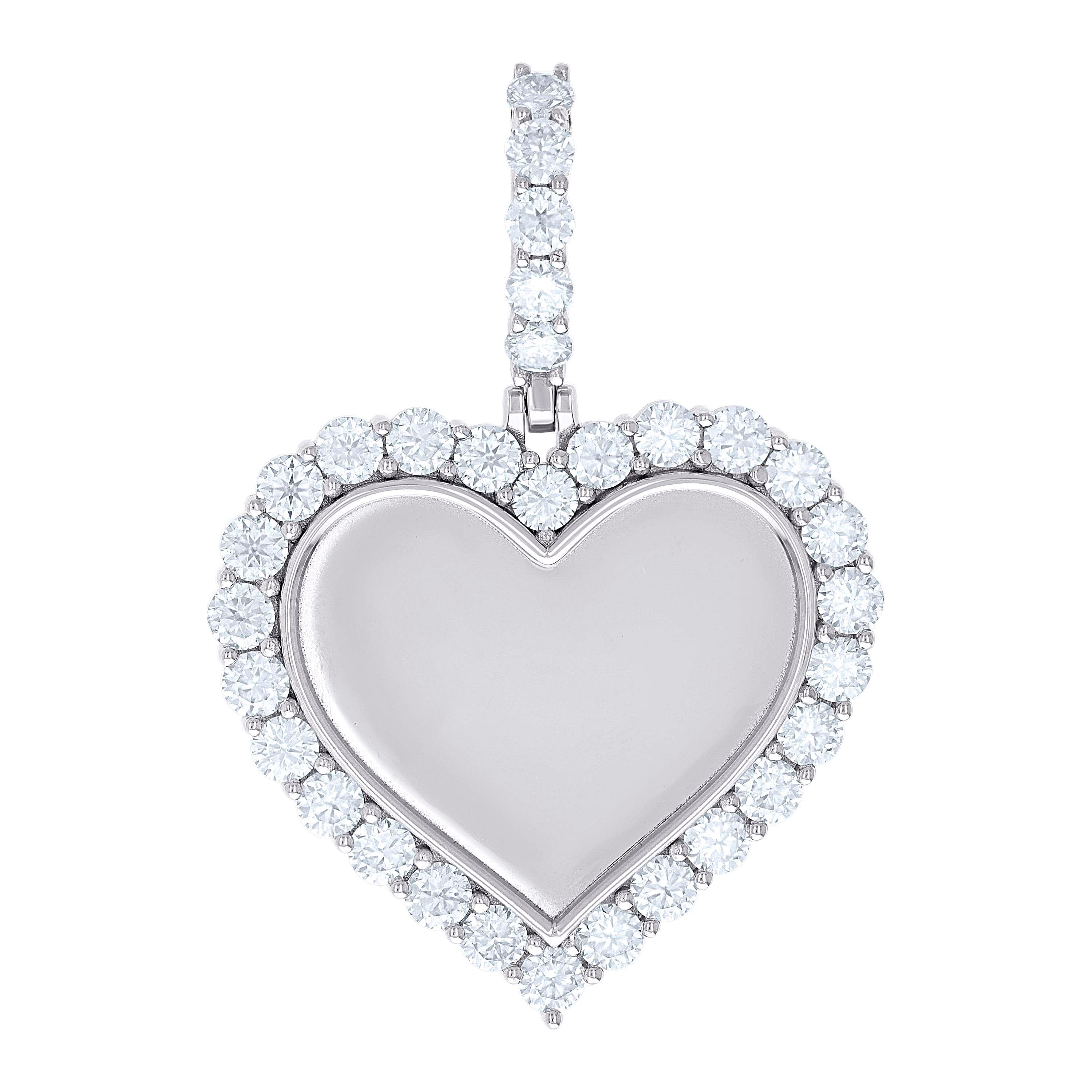 925 Sterling Silver Women Cubic-Zirconia Heart Photo Frame Charm Pendant