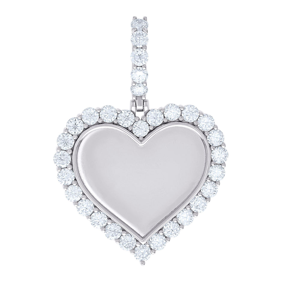 925 Sterling Silver Women Cubic-Zirconia Heart Photo Frame Charm Pendant
