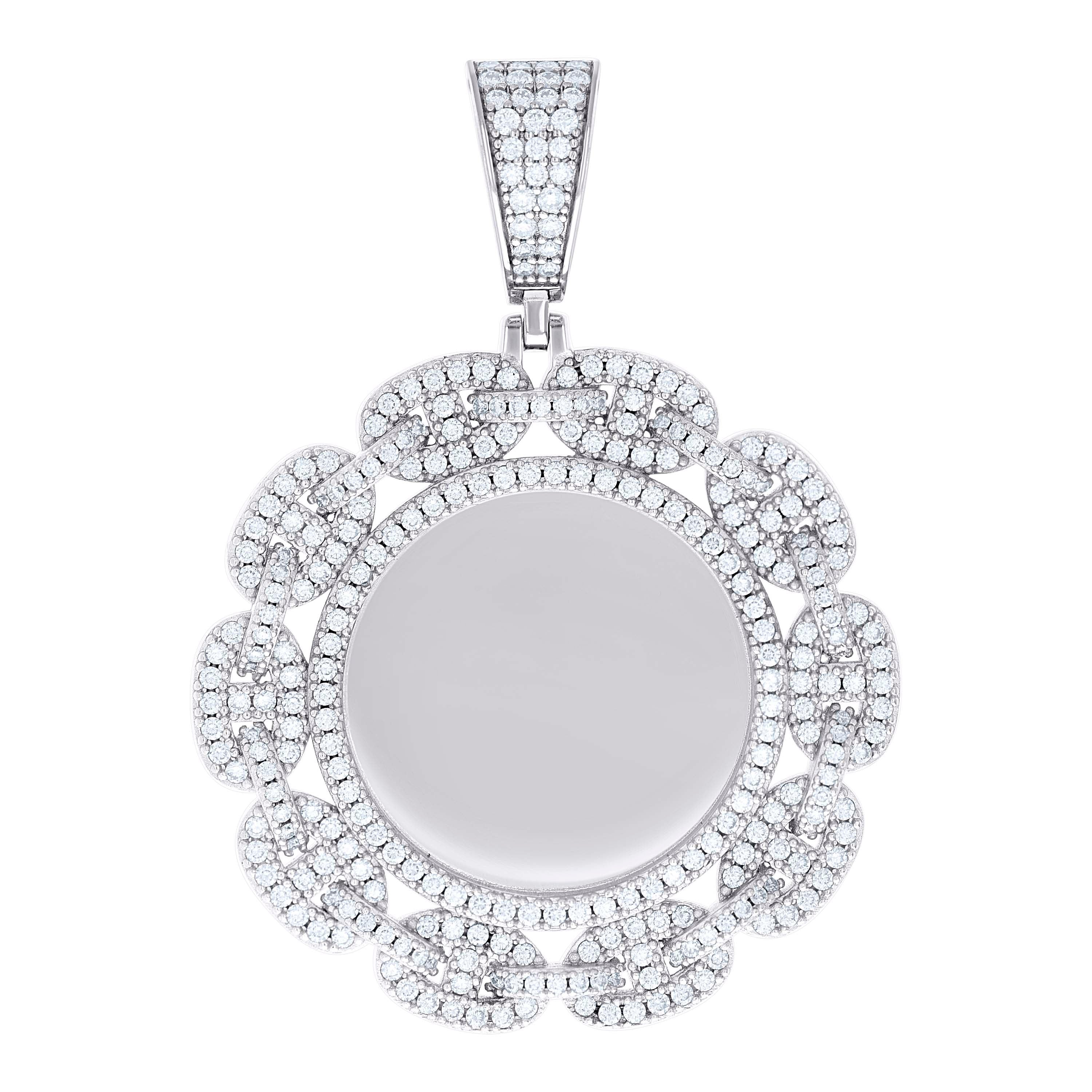 925 Sterling Silver Unisex Cubic-Zirconia Memory Circle Photo Frame Charm Pendant