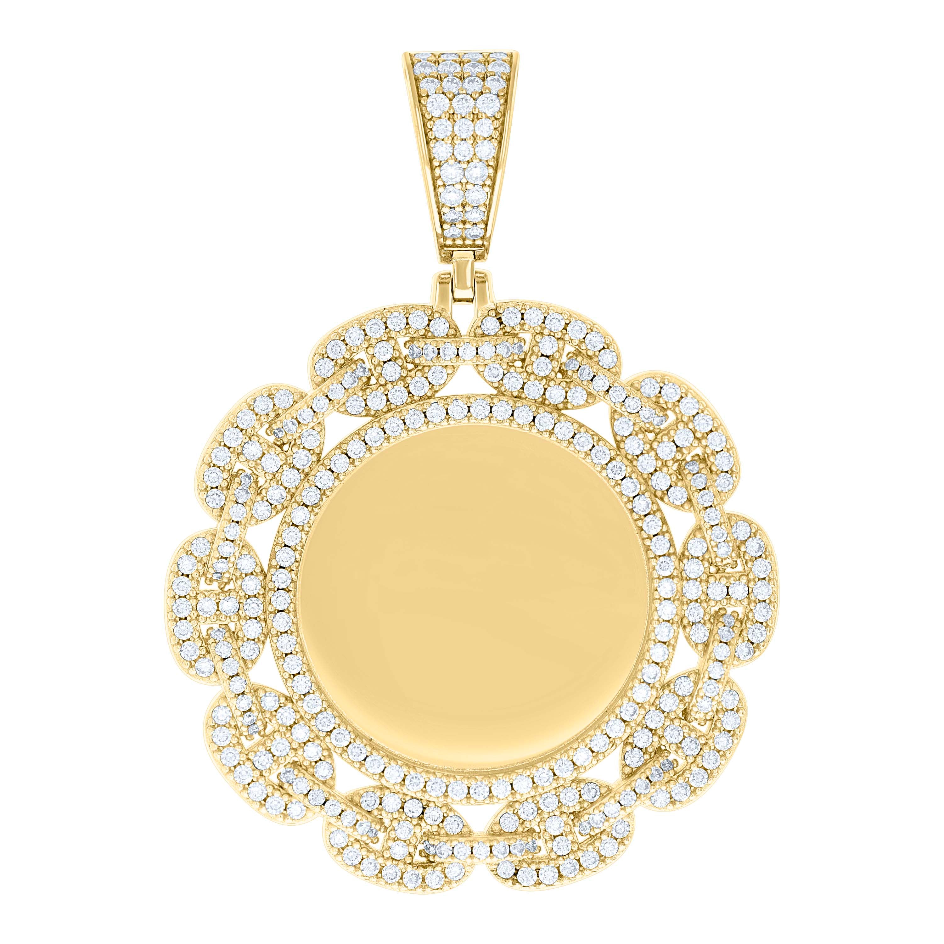 925 Sterling Silver Yellow-tone Unisex Cubic-Zirconia Memory Circle Photo Frame Charm Pendant