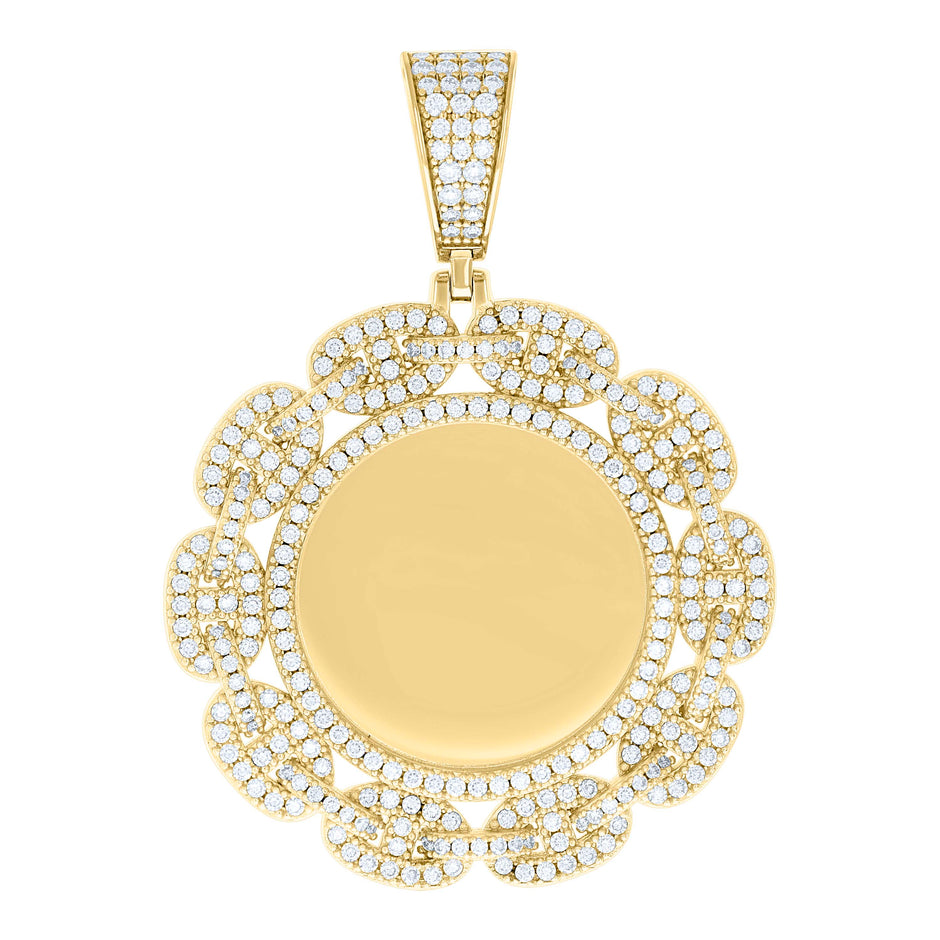 925 Sterling Silver Yellow-tone Unisex Cubic-Zirconia Memory Circle Photo Frame Charm Pendant
