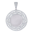 925 Sterling Silver Unisex Cubic-Zirconia Greek Key Memory Circle Photo Frame Charm Pendant