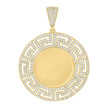 925 Sterling Silver Yellow-tone Unisex Cubic-Zirconia Greek Key Memory Circle Photo Frame Charm Pendant