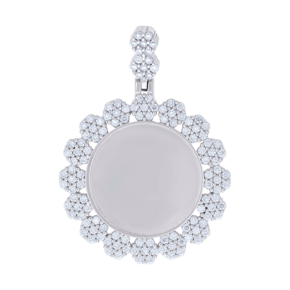 925 Sterling Silver Unisex Cubic-Zirconia Memory Circle Photo Frame Charm Pendant