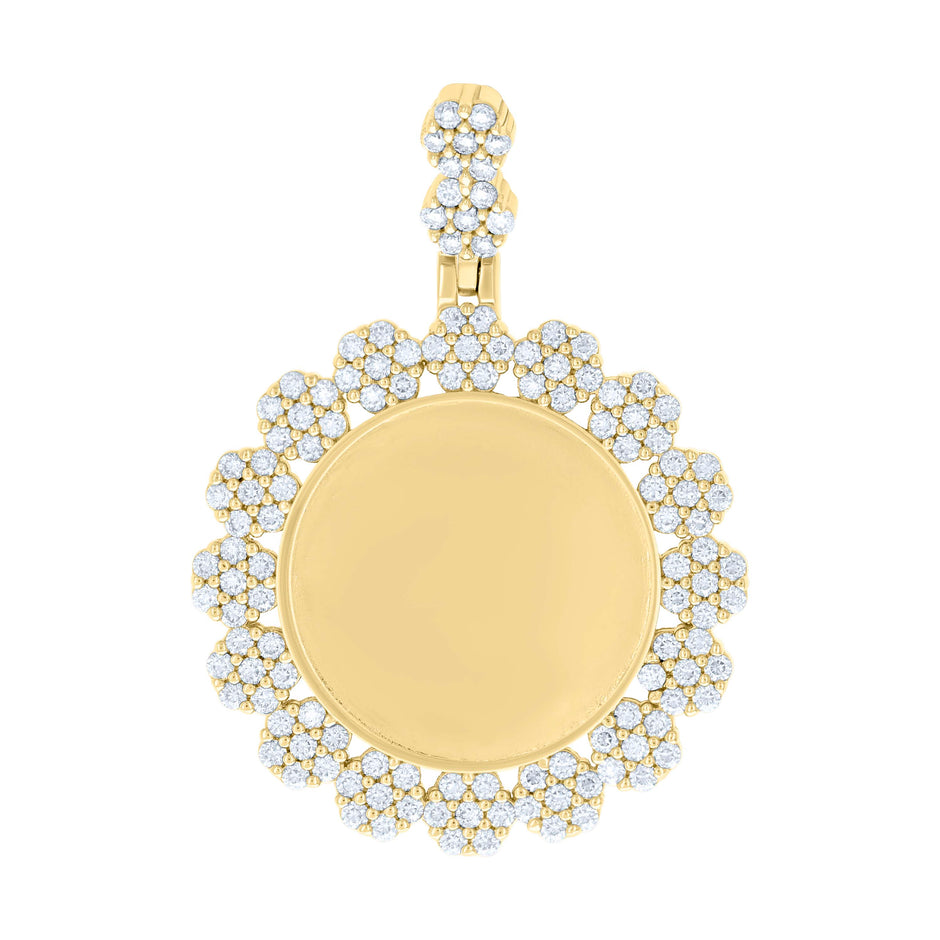 925 Sterling Silver Yellow-tone Unisex Cubic-Zirconia Memory Circle Photo Frame Charm Pendant