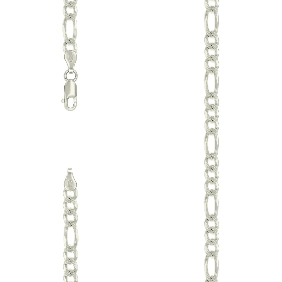 925 Sterling Silver Solid Pave Classic Figaro Silver Plated 120 5.0mm-16" - SLV-137369
