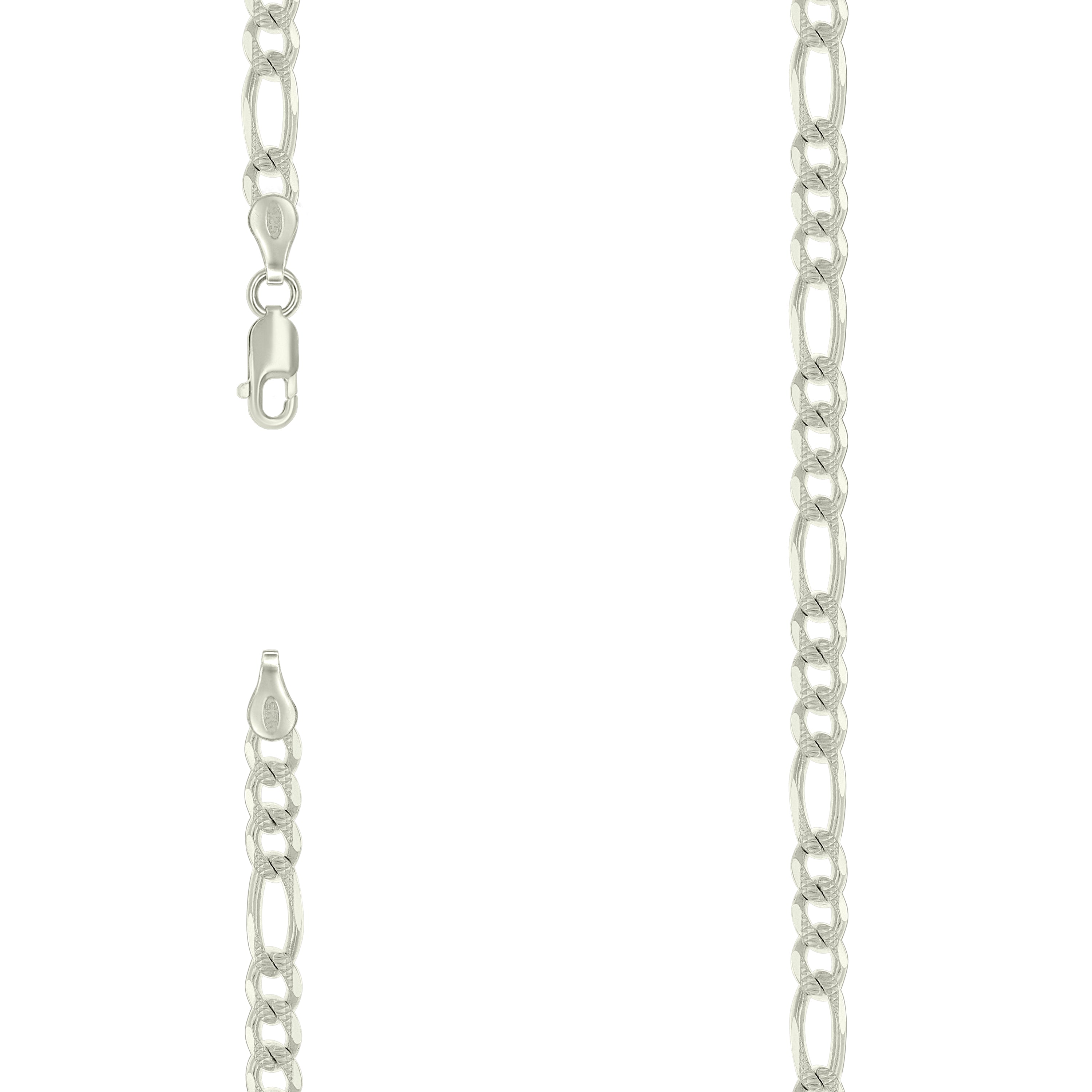 925 Sterling Silver Solid Pave Classic Figaro Silver Plated 120 5.0mm-24