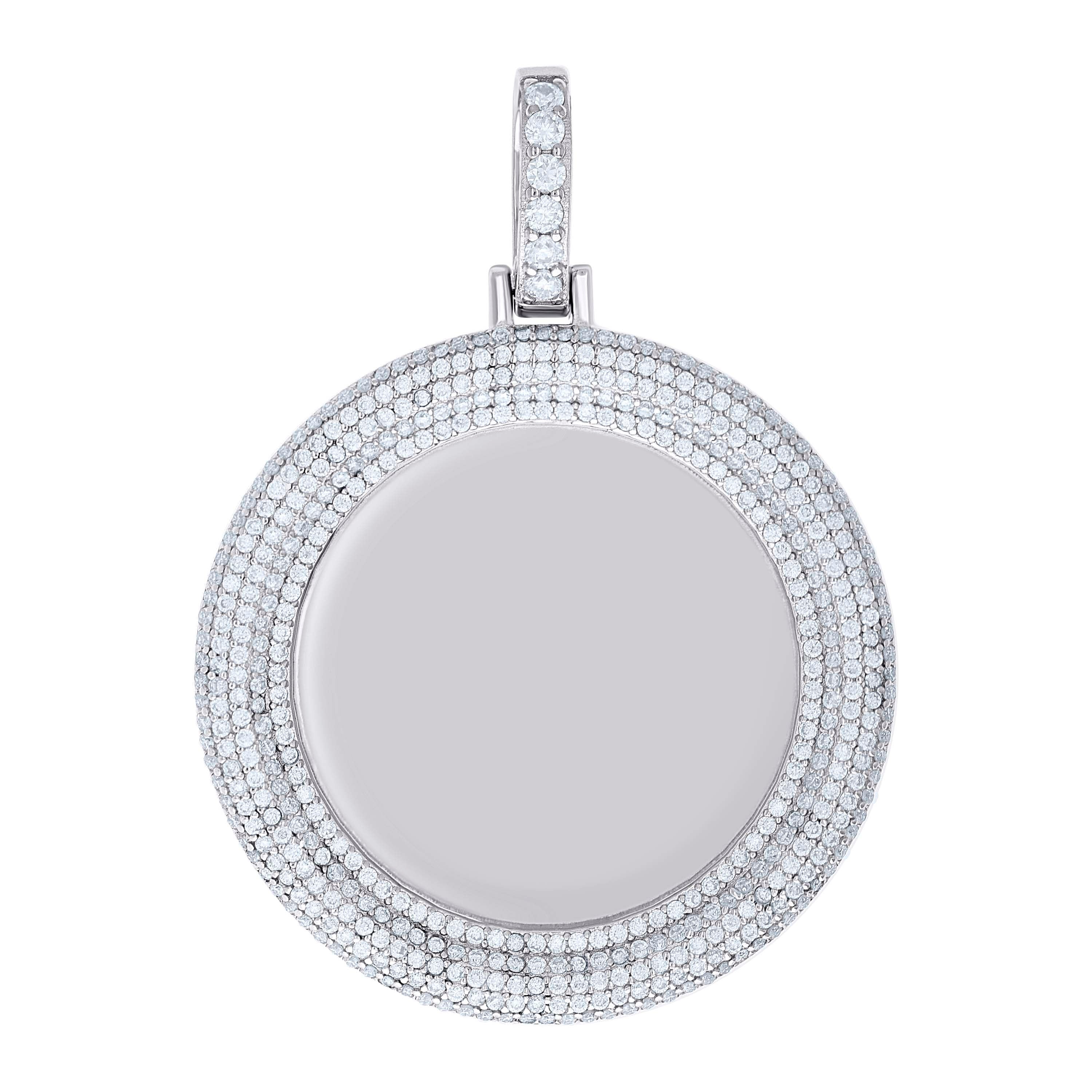 925 Sterling Silver Unisex Round 2.72ct Moissanite Memory Picture Frame Charm Pendant
