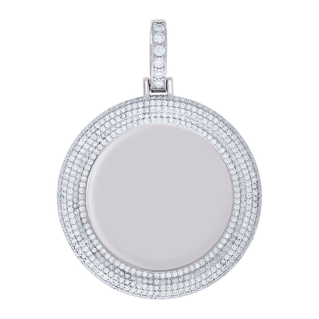 925 Sterling Silver Unisex Round 2.72ct Moissanite Memory Picture Frame Charm Pendant