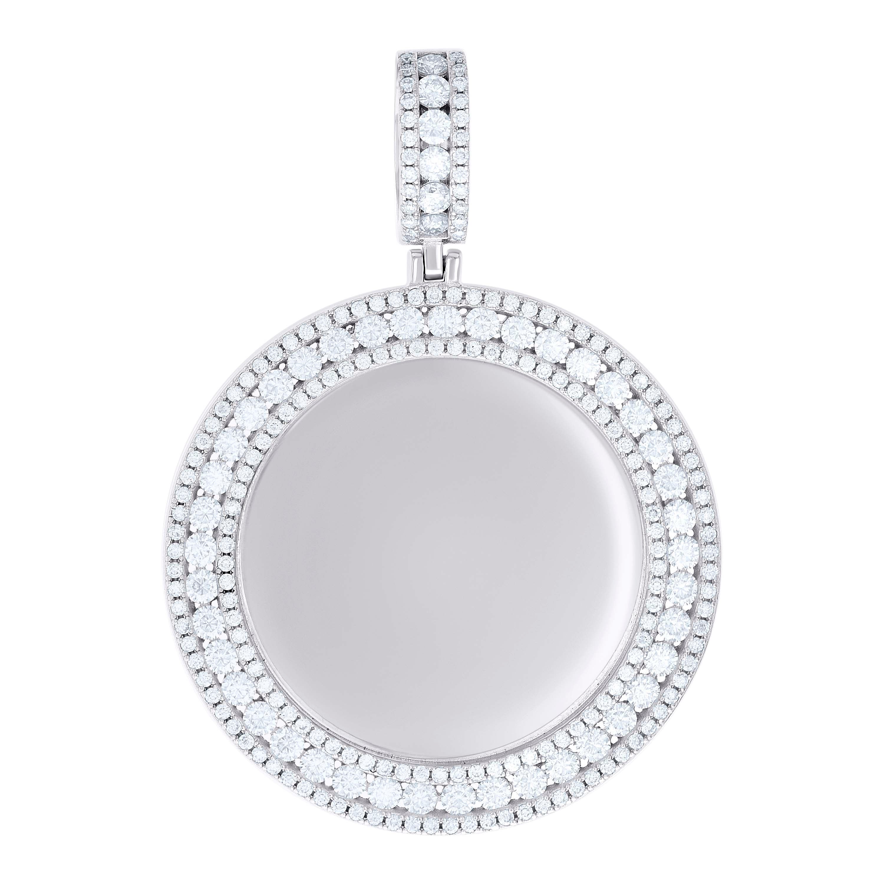 925 Sterling Silver Unisex Round 3.94ct Moissanite Memory Picture Frame Charm Pendant
