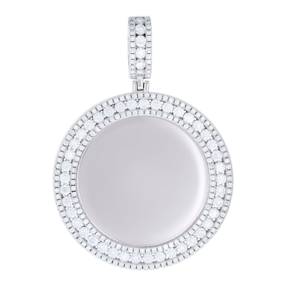 925 Sterling Silver Unisex Round 3.94ct Moissanite Memory Picture Frame Charm Pendant