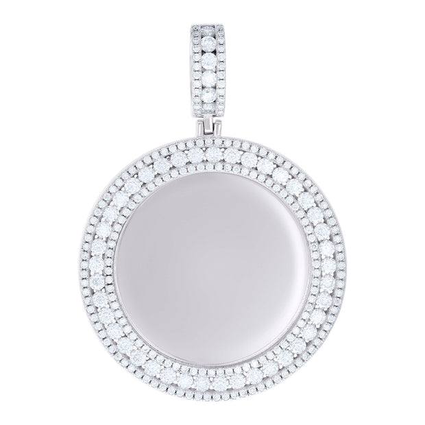 925 Sterling Silver Unisex Round 3.94ct Moissanite Memory Picture Frame Charm Pendant