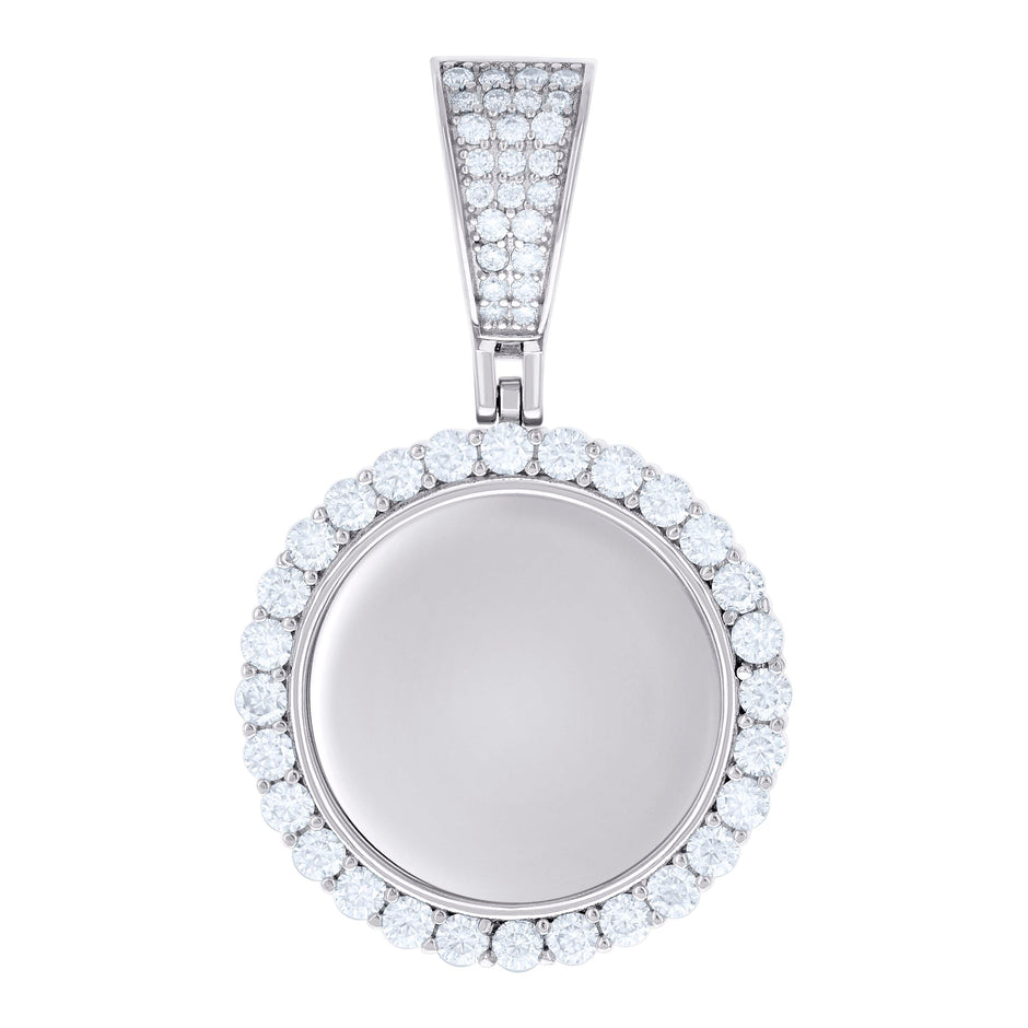 925 Sterling Silver Unisex Round 1.91ct Moissanite Memory Picture Frame Charm Pendant