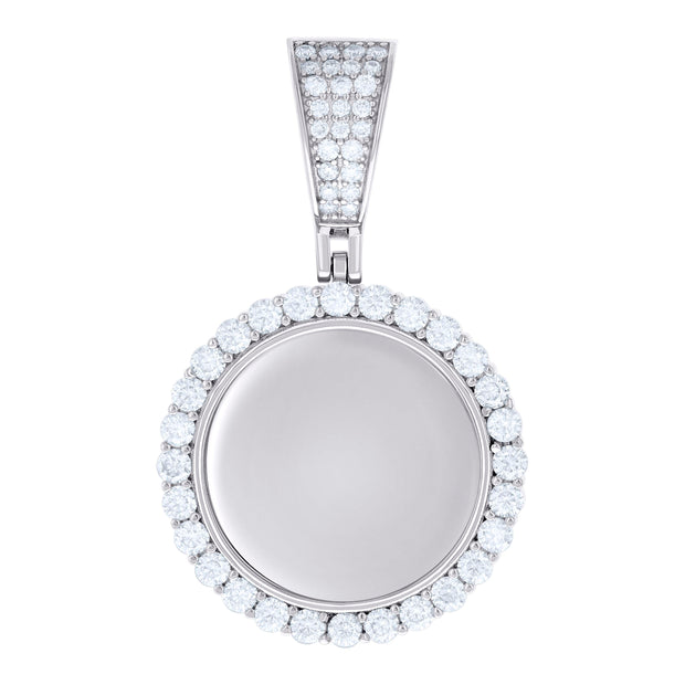 925 Sterling Silver Unisex Round 1.91ct Moissanite Memory Picture Frame Charm Pendant