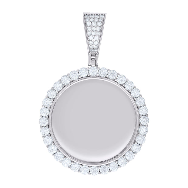 925 Sterling Silver Unisex Round 3.74ct Moissanite Memory Picture Frame Charm Pendant