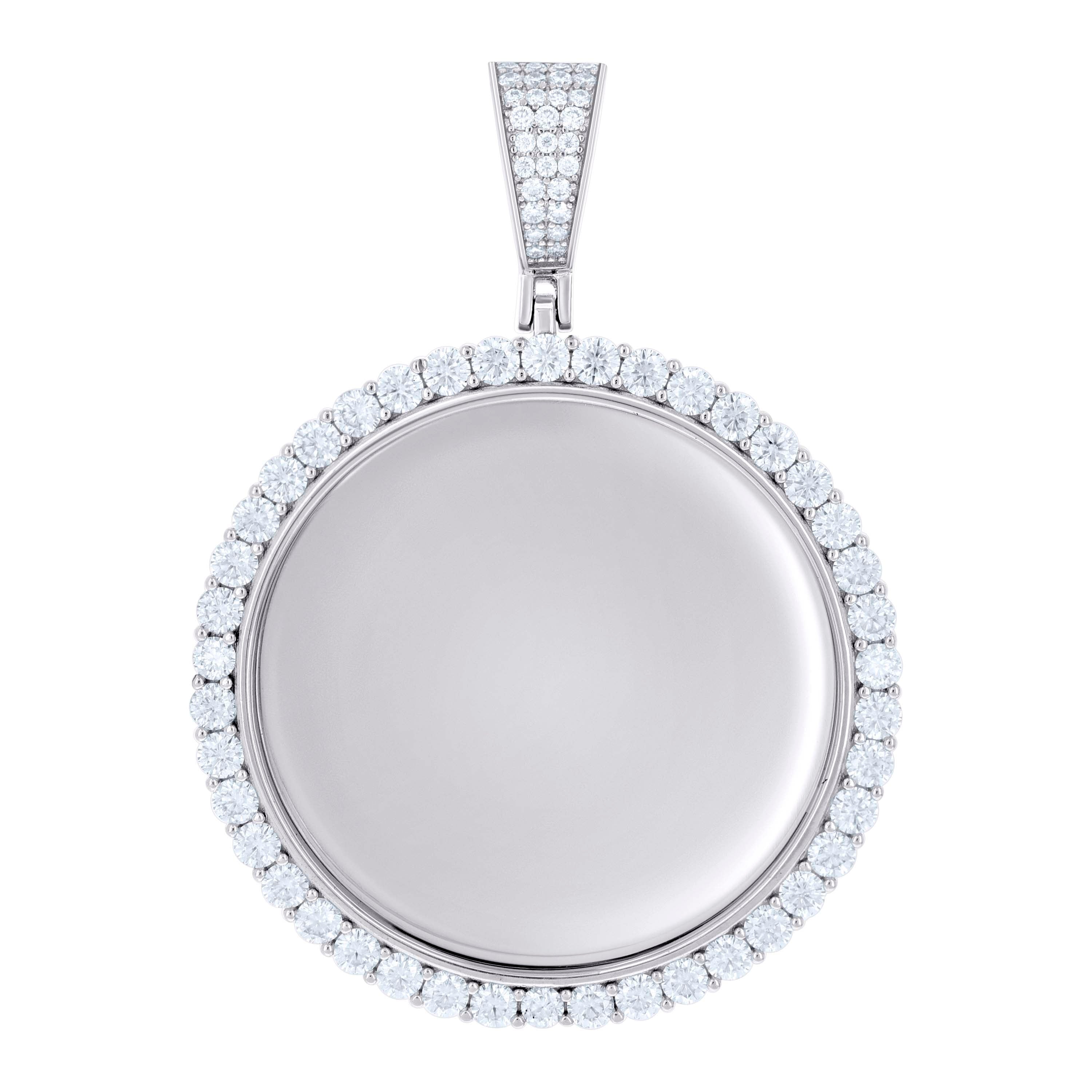 925 Sterling Silver Unisex Round 4.80ct Moissanite Memory Picture Frame Charm Pendant