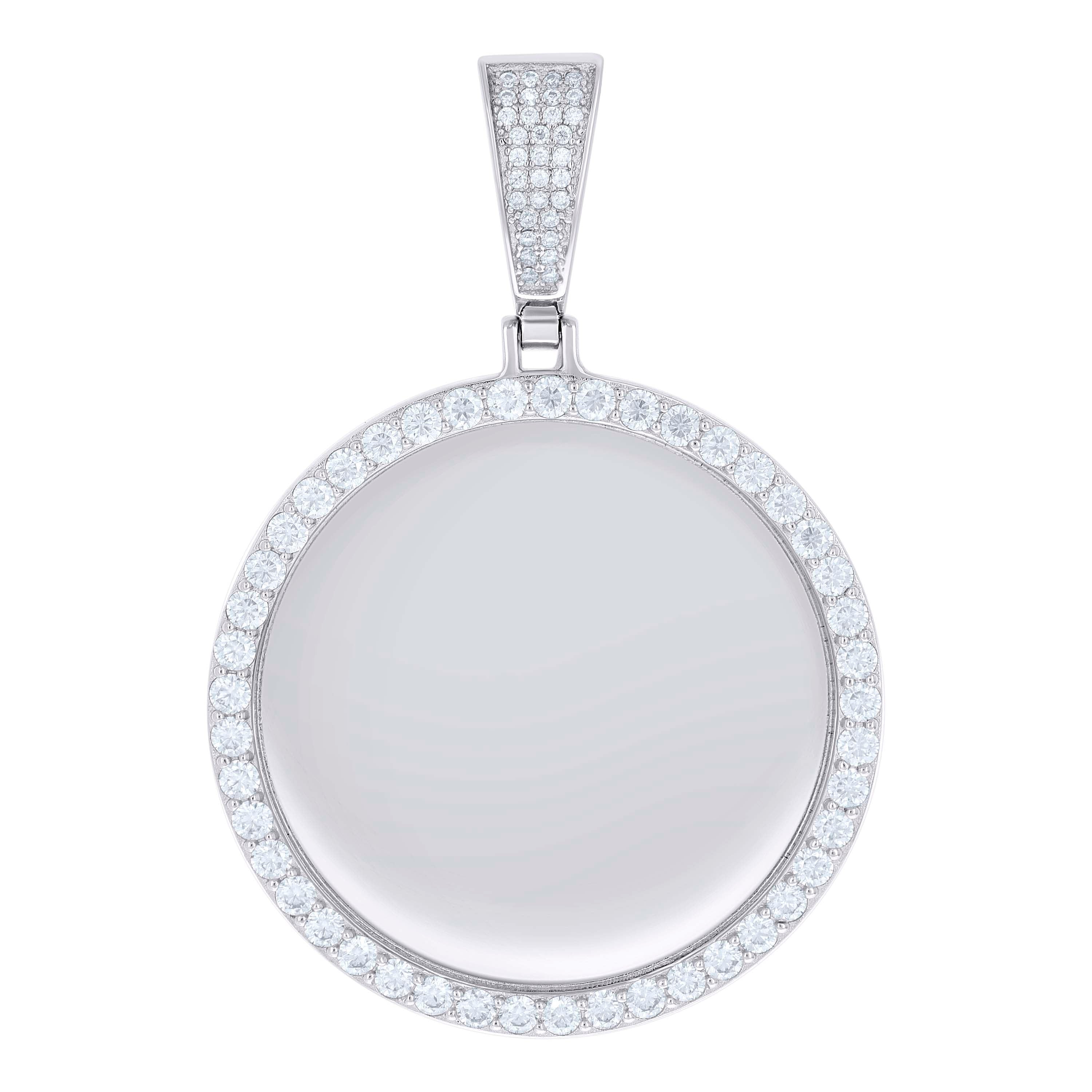 925 Sterling Silver Unisex Round 4.90ct Moissanite Memory Picture Frame Charm Pendant