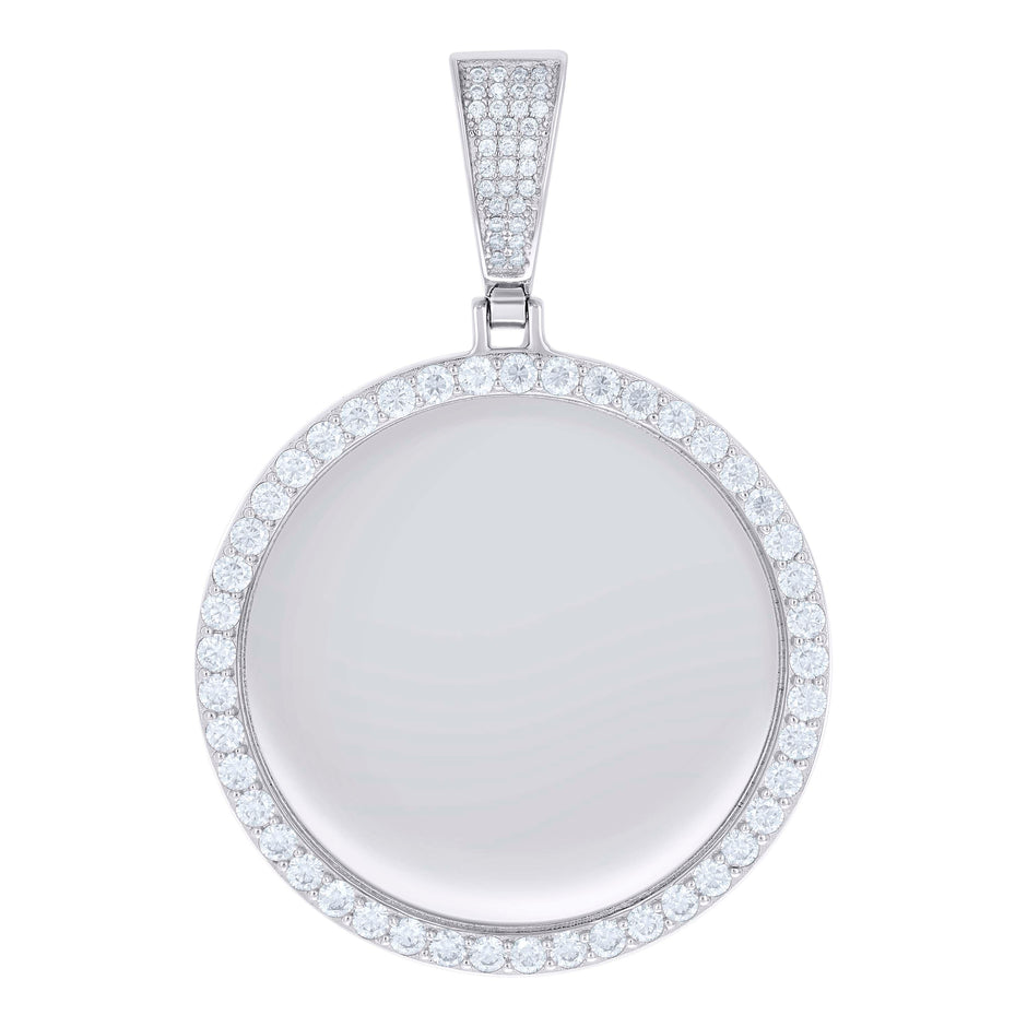 925 Sterling Silver Unisex Round 4.90ct Moissanite Memory Picture Frame Charm Pendant