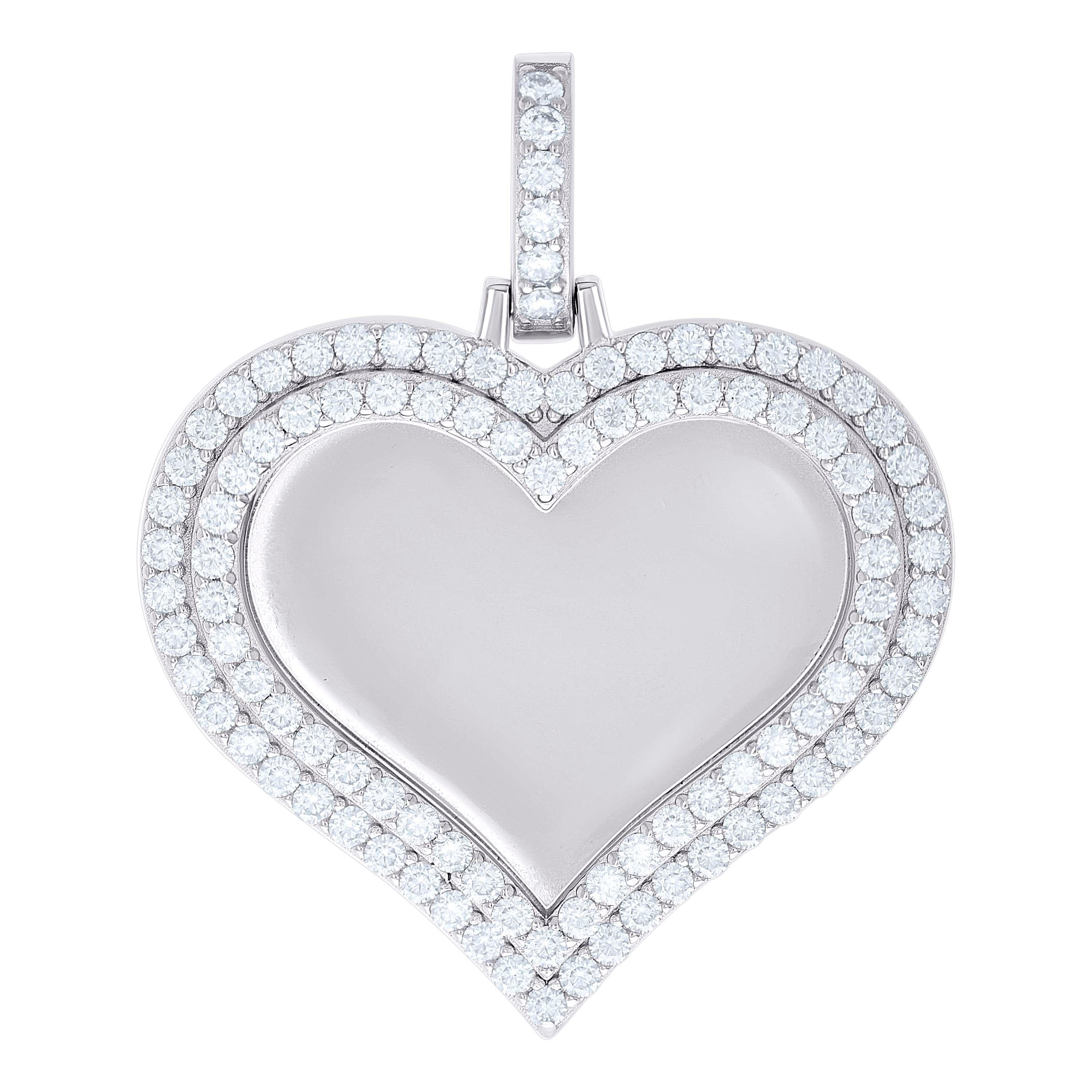 925 Sterling Silver Womens Round 3.76ct Moissanite Heart Memory Picture Frame Charm Pendant