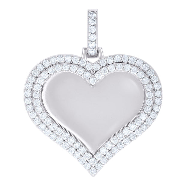 925 Sterling Silver Womens Round 3.76ct Moissanite Heart Memory Picture Frame Charm Pendant
