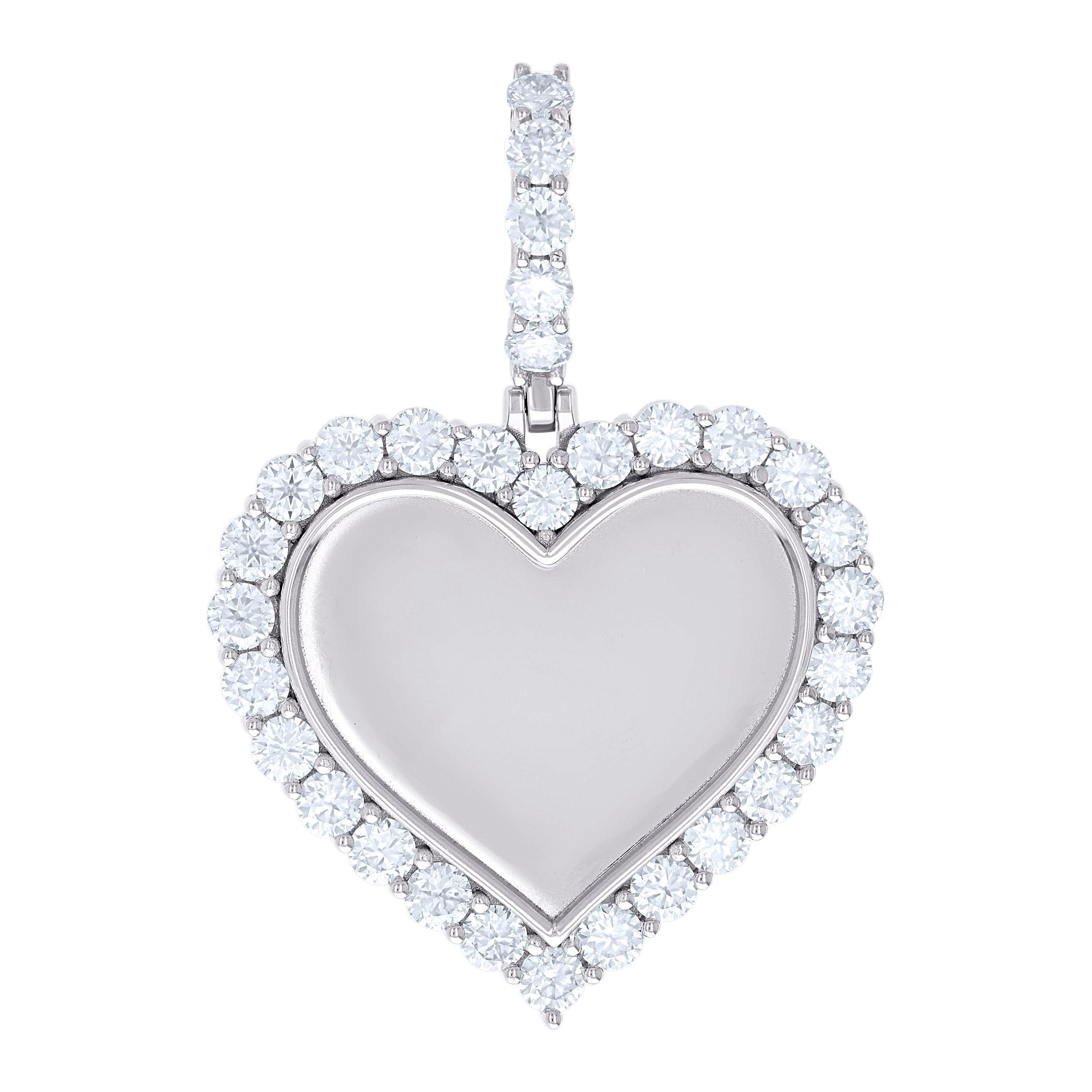 925 Sterling Silver Womens Round 6.39ct Moissanite Heart Memory Picture Frame Charm Pendant